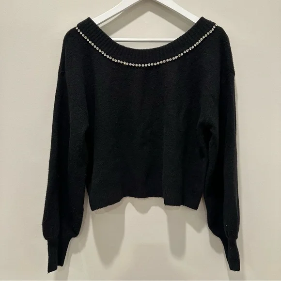 Express Rhinestone Bow Embellished Convertible Sweater Black Holiday New Years - Picture 7 of 15